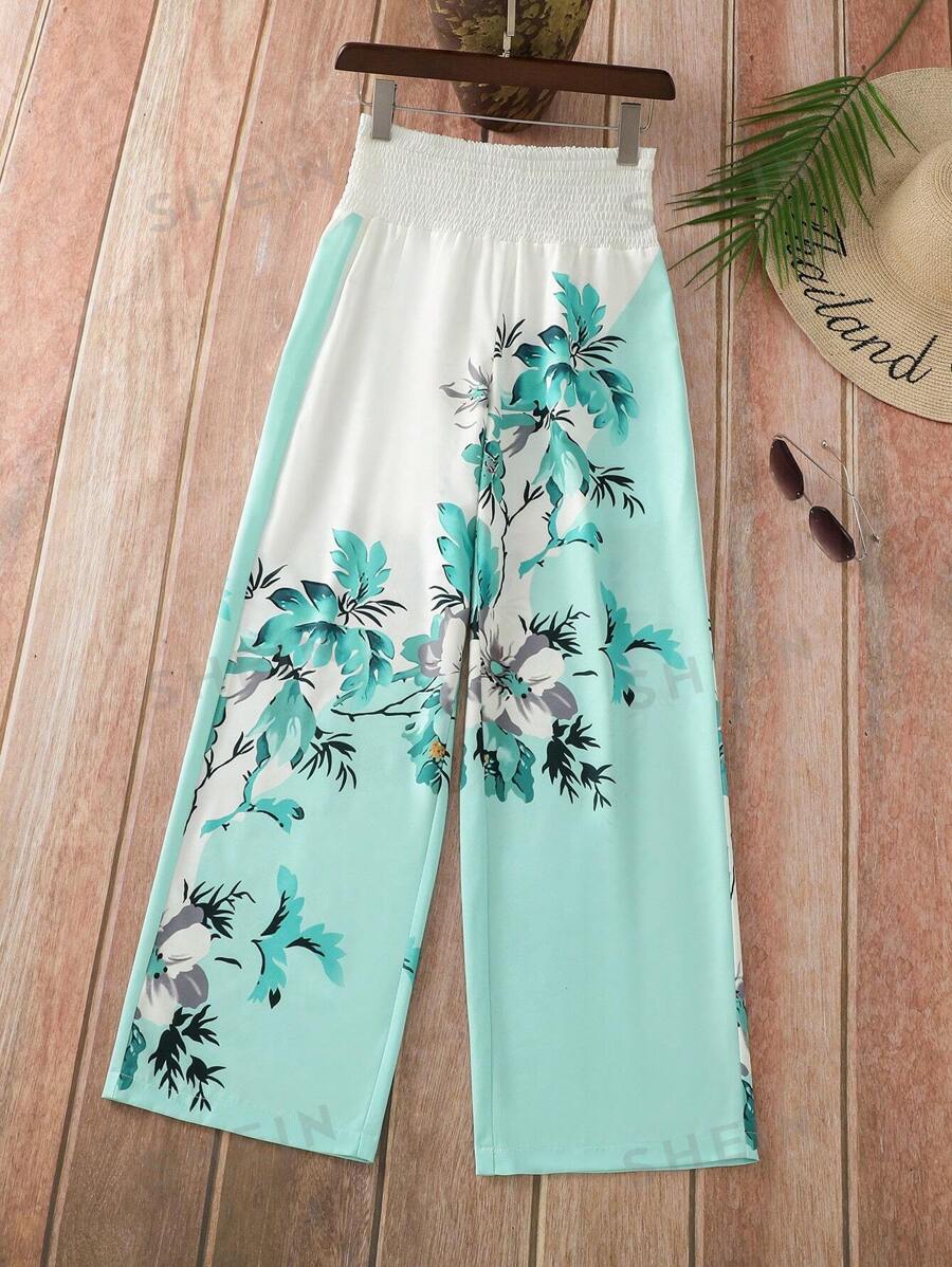 EMERY ROSE Pantalones holgados informales de mujer con bloqueo de color e impresión floral, otoño