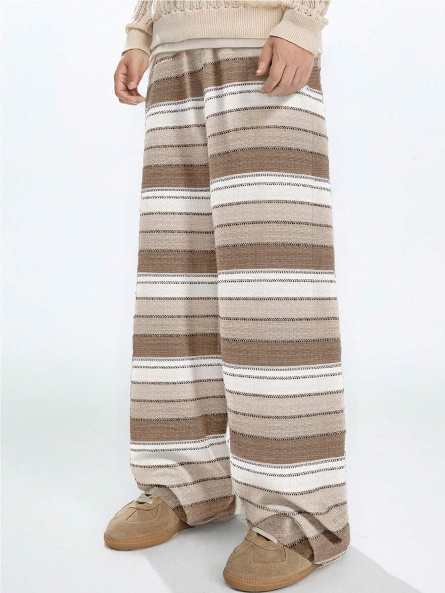 Manfinity VCAY Men's Woven Casual Loose Elastic Waist Straight Leg Pants, Fashion Daily Wear For Young