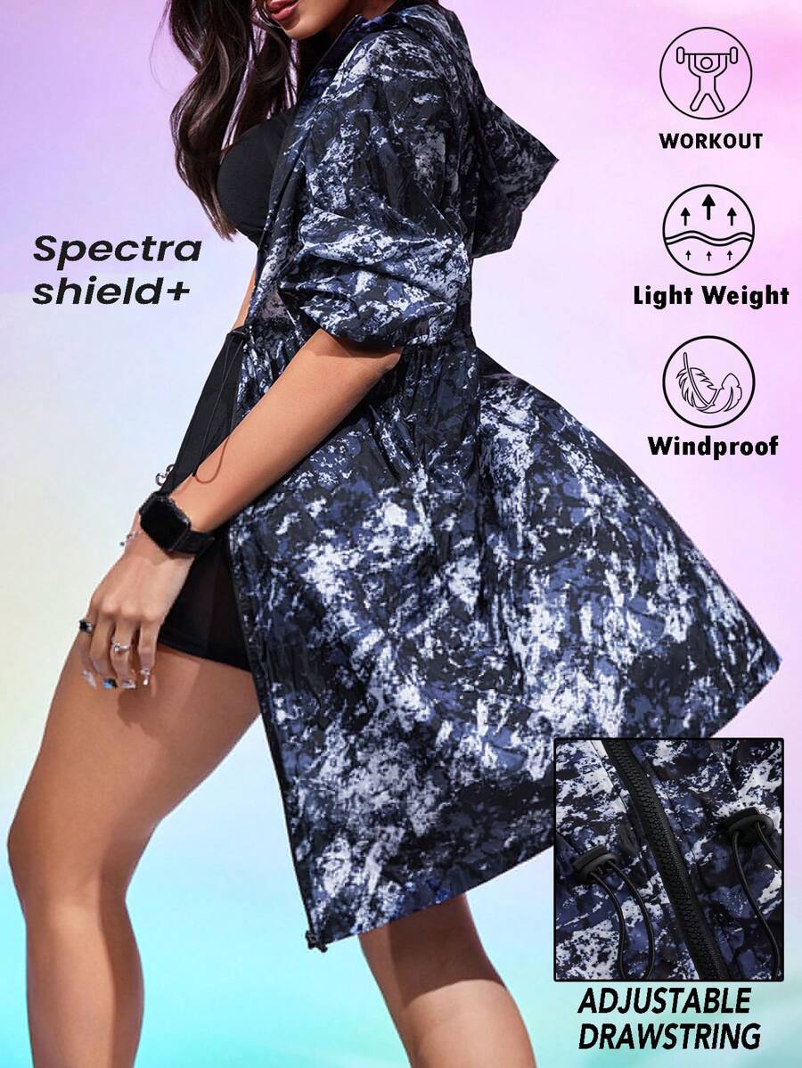 Innovista Cazadora deportivo abstracto estampado ultra ligero y transpirable con capucha, ideal para usar en el día a día, para correr o para entrenar al aire libre. Chaqueta ligera, sudaderas con capucha de mujer, ropa de senderismo