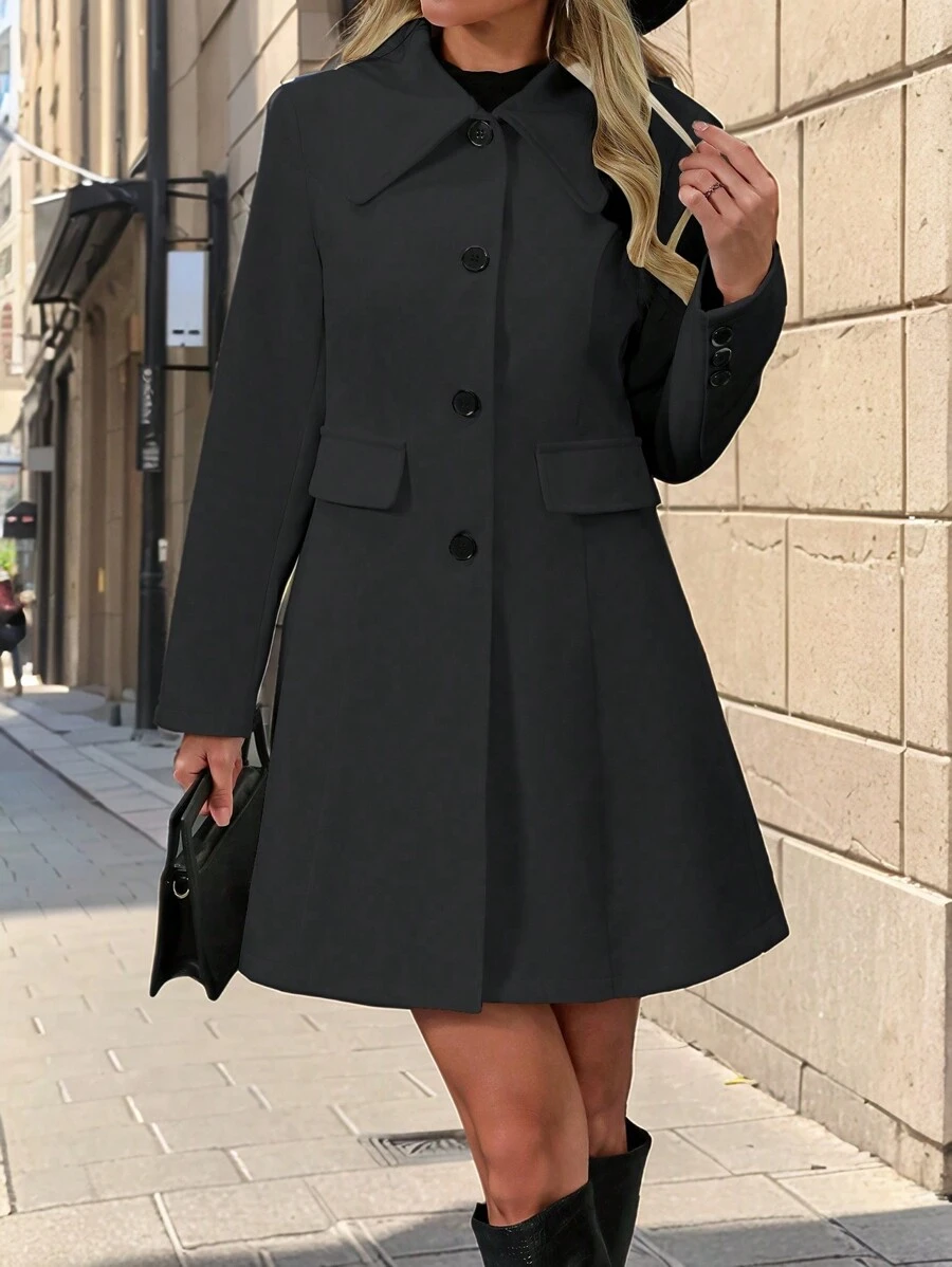 SHEIN Clasi Women Front Button Long Sleeve Fake Pocket Casual Jacket