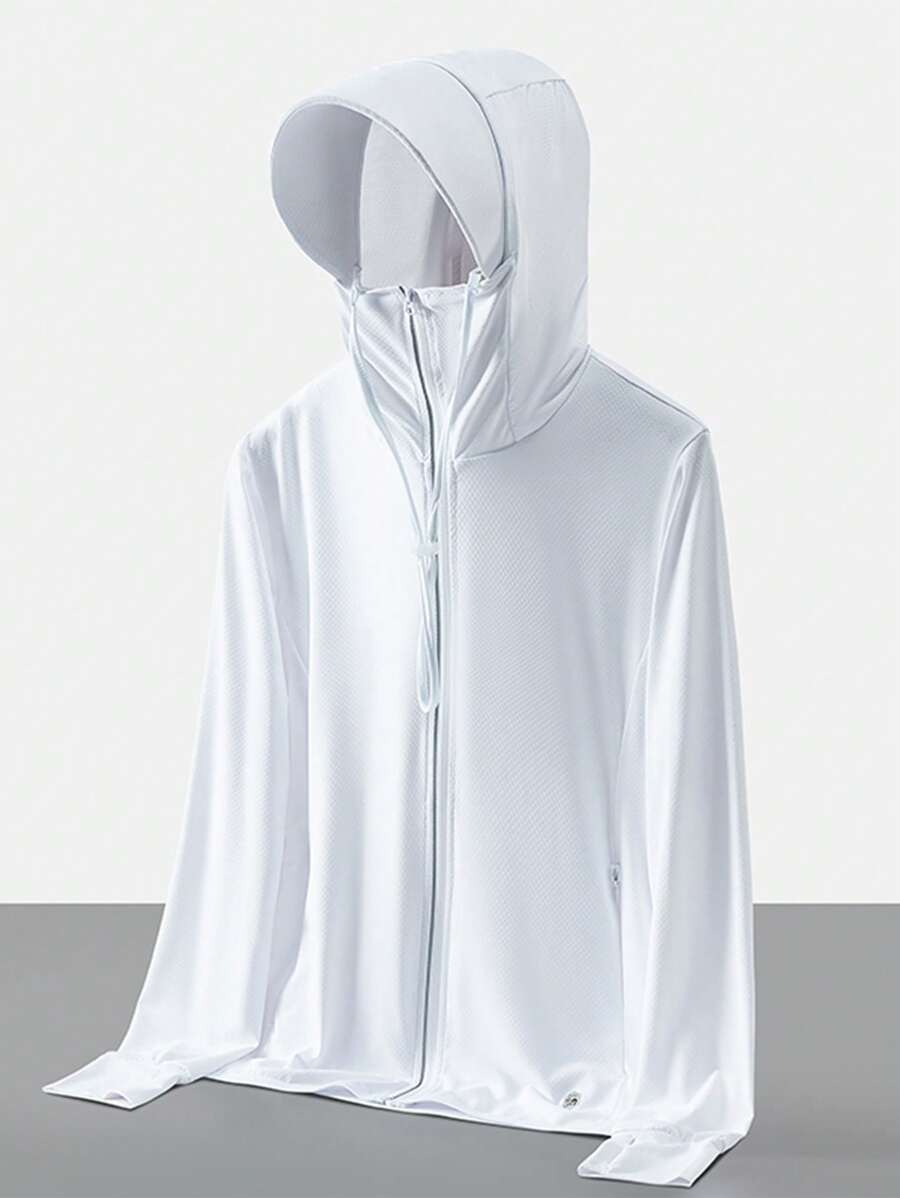 Manfinity Chillmode Herren einfache Einfarbige Reißverschluss Kapuzenjacke für den Lässig Outdoor Sonnenschutz