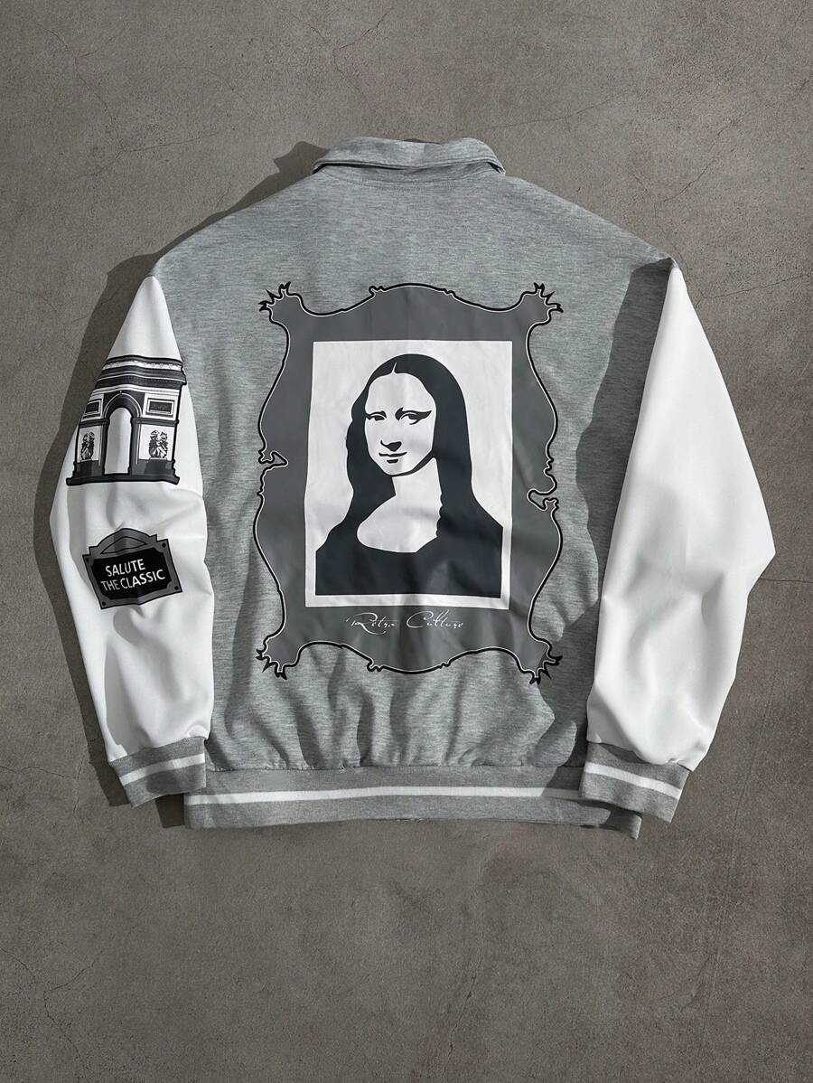 Manfinity EMRG Chaqueta casual de manga larga con botones y estampado gráfico de contraste