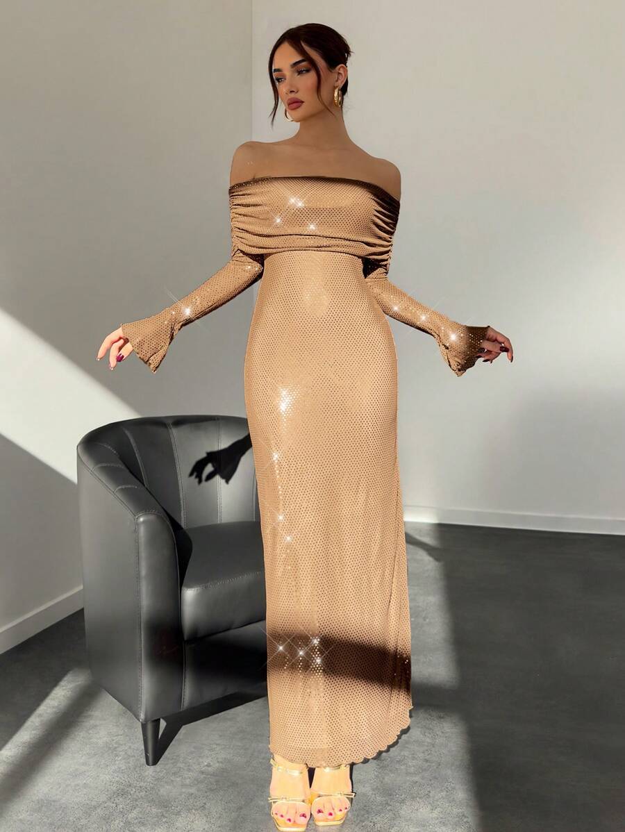 Aloruh Vestido elegante con hombros descubiertos para fiestas, otoño para mujeres