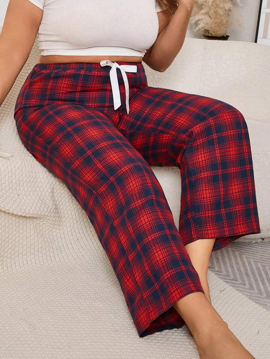 Pantalones casuales minimalistas con diseño de cuadros y nudo delantero para mujer de talla grande, para uso diario