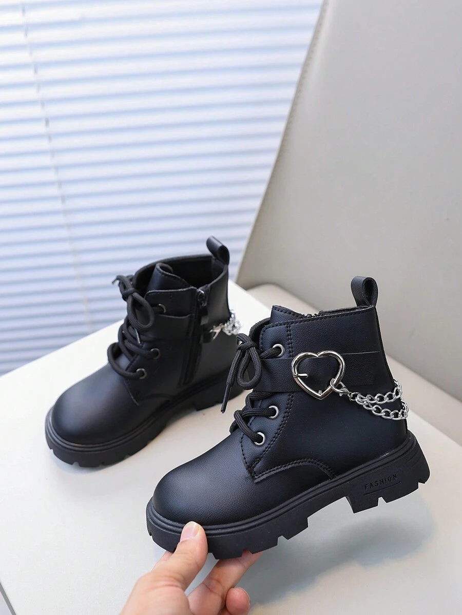 1 Pair Black PU Thermal Lined Kids Simple Boots, Short Ankle Boots For Girls, Infant Boots For Daily Wear