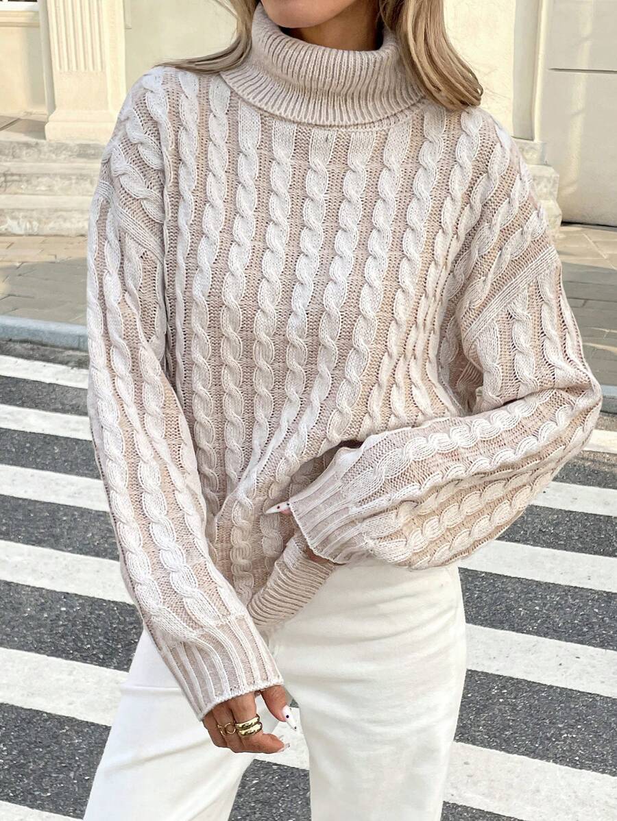 SHEIN Frenchy 1pc Women's Casual Solid Color High Neck Batwing Sweater, Autumn/Winter