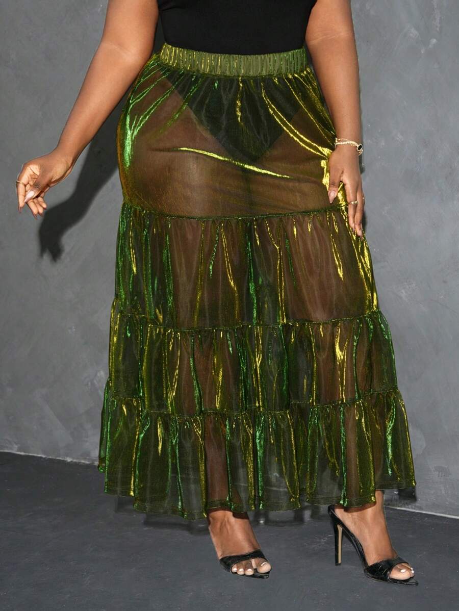 Slaydiva Plus Size Elegant Sexy See-Through Skirt