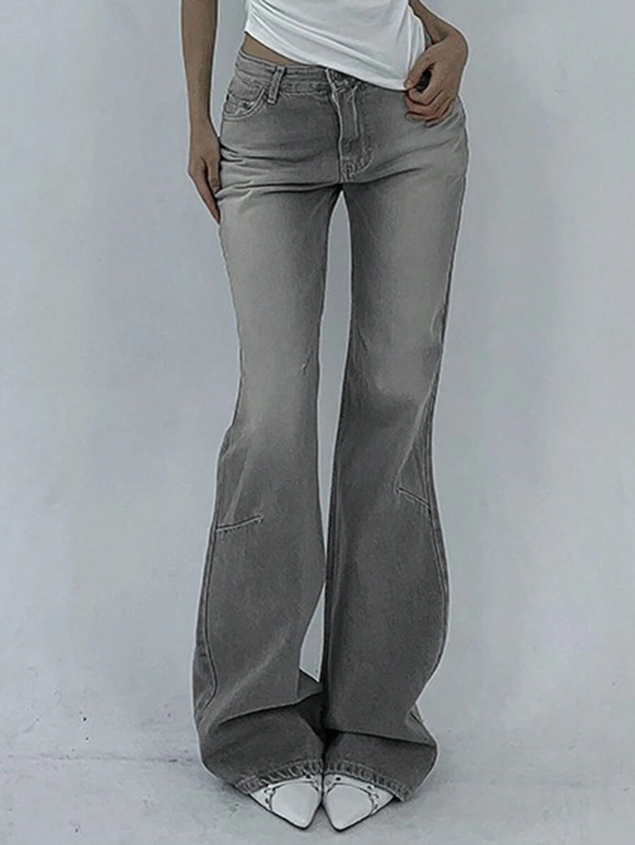 DAZY Women's Washed Distressed Low Waist Flared Jeans