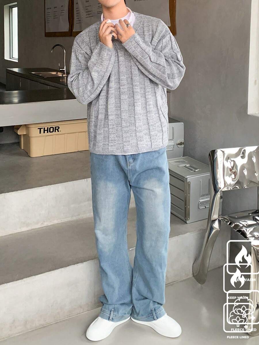 Manfinity CasualKnits Jersey de punto de hombros caídos casual y sencillo para hombres, apto para otoño/invierno