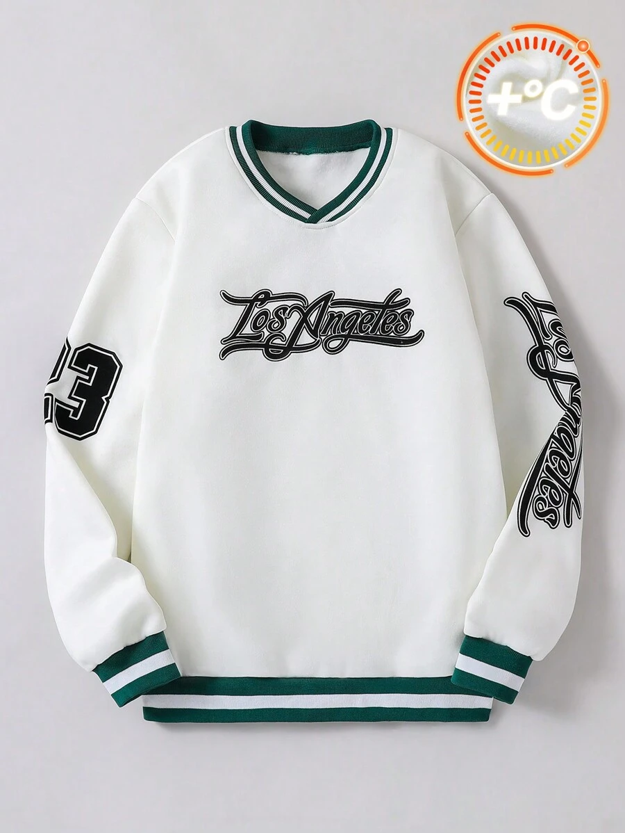 SHEIN Sudadera con capucha de moda casual con estampado de letra simple para adolescentes varones, versátil para uso diario