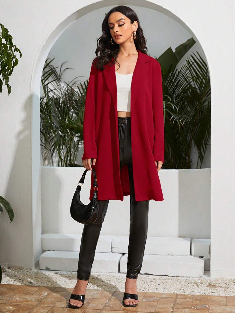 SHEIN Privé Casual Minimalist Solid Color Mid-Length Blazer For Autumn