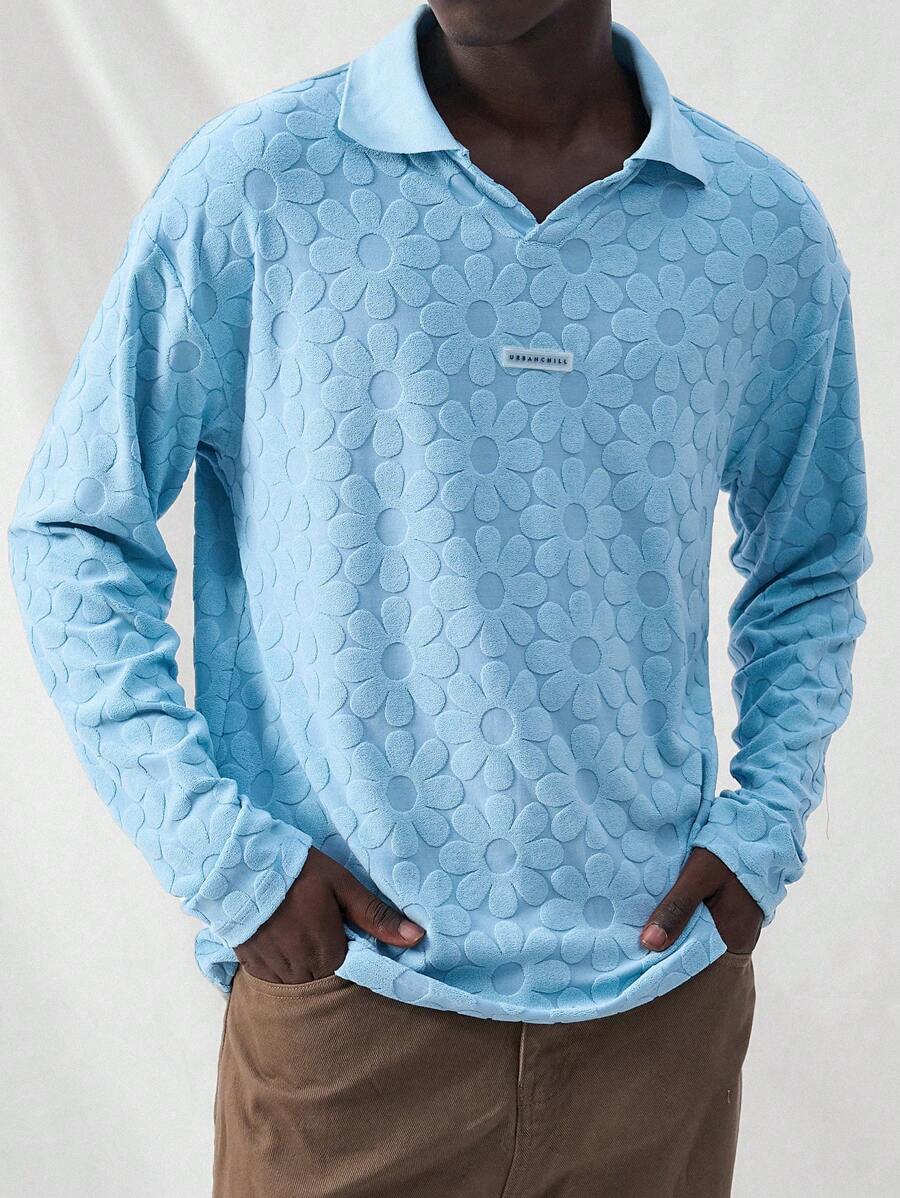 Manfinity VCAY Men's Fashion Casual Regular Fit Long Sleeve Knitted Polo Shirt In Lightweight Fabric, Youth Style