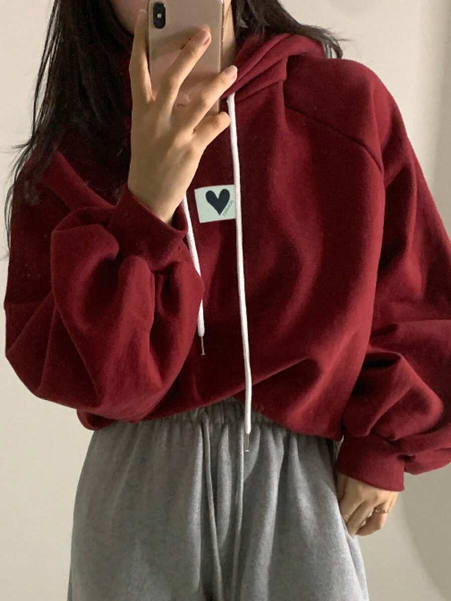 DAZY Women's Hooded Sweatshirt With Logo Decoration, Wine Red, Christmas ,Holiday