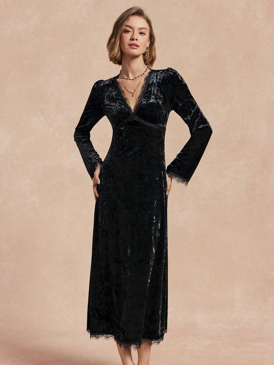 Chiquease Women Velvet Elegant Slim Fit Dress