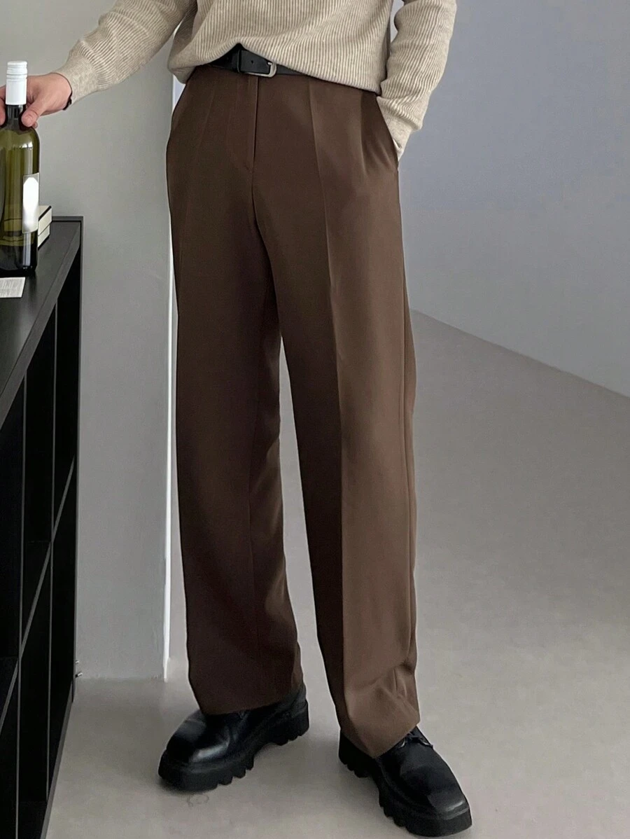 DAZY Men's Casual Solid Color Slant Pocket Straight Leg Suit Pants, Autumn