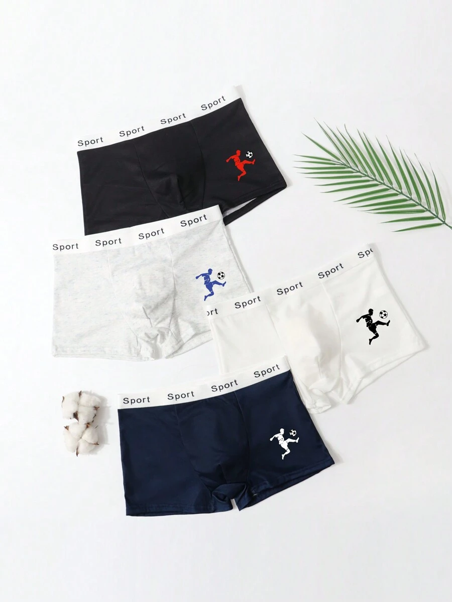 4pcs/Set Breathable Casual Football Graphic Print Underpants For Teenage Boys