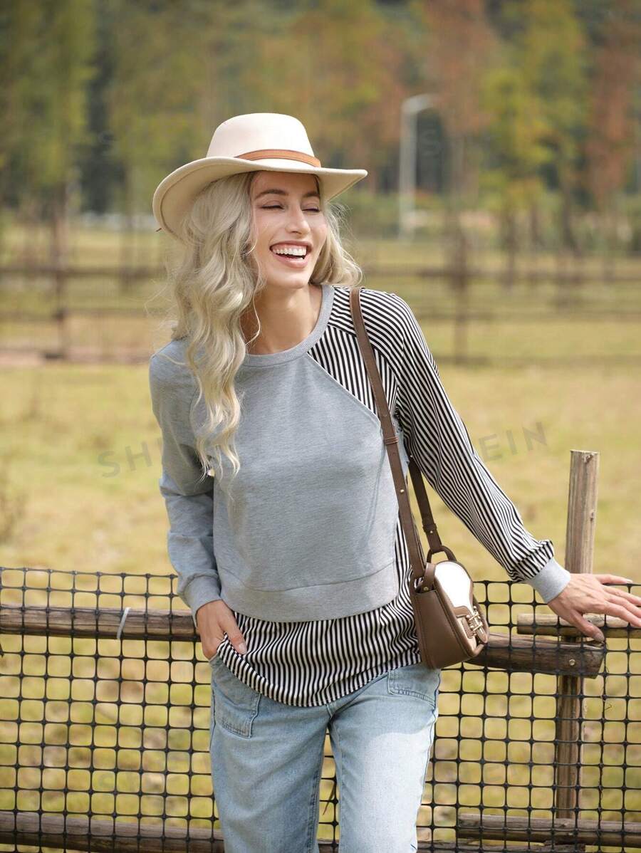 LanaWest Sudadera casual holgada de 2 en 1 con parche para mujer de manga larga