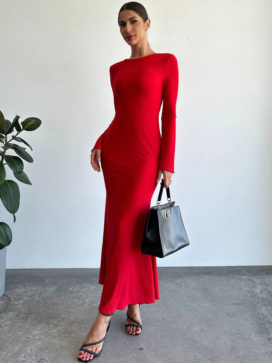 Firerie Women Elegant Solid Color Mermaid Long Dress, Autumn