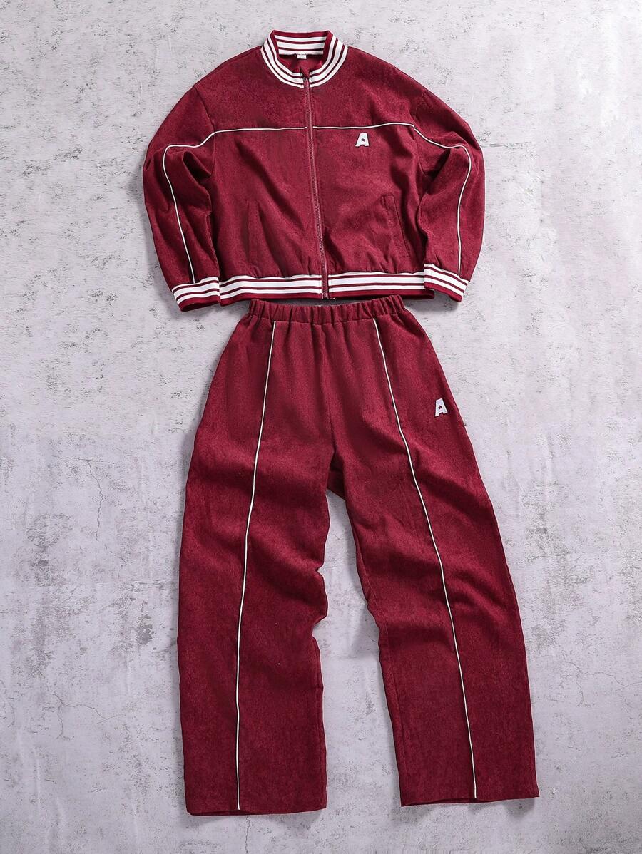 SHEIN Sudadera con capucha y pantalones casuales y cómodos con estampado de cuadros para niños y adolescentes