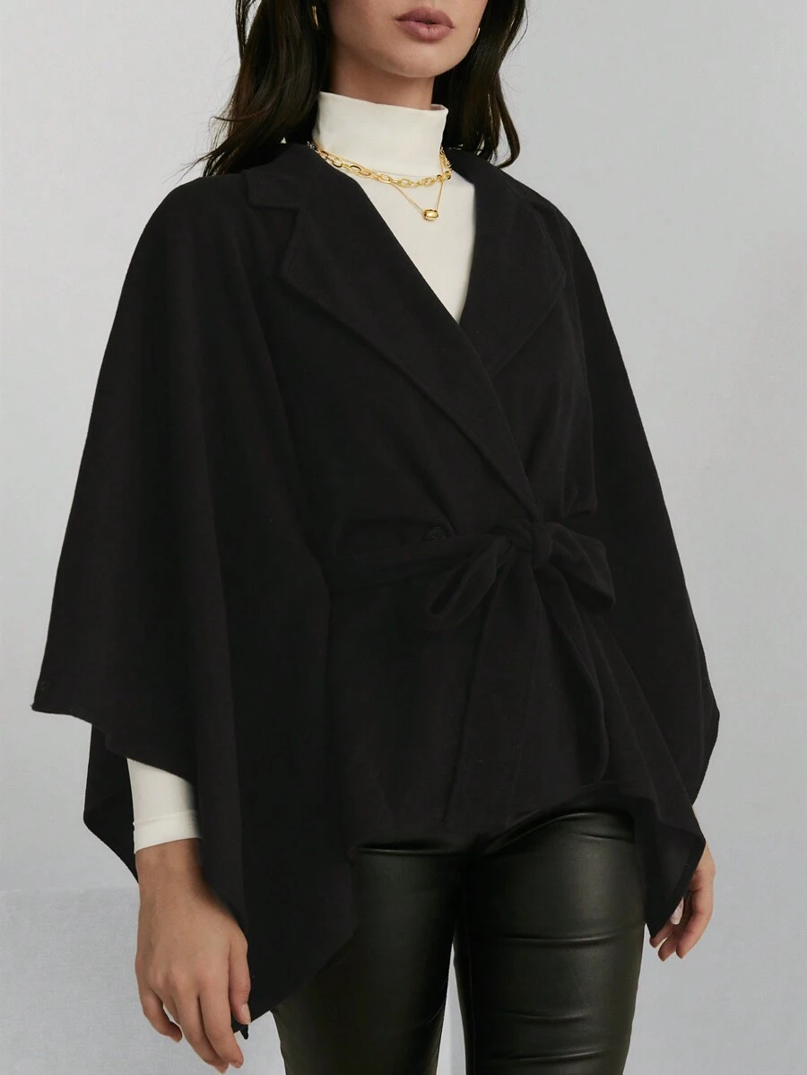 Firerie 1pc Women Solid Color Lapel Cape Sleeve Elegant Regular Coat