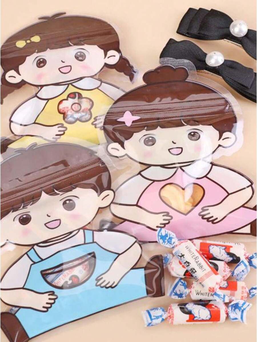 SHEIN 1set 20pcs Cute Cartoon Jewelry & Small Item Storage Pouches, Pin Badges, Snack Self-Sealing Bags