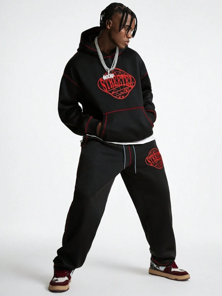 Manfinity VCAY Conjunto de sudadera holgada de manga larga de punto para hombres