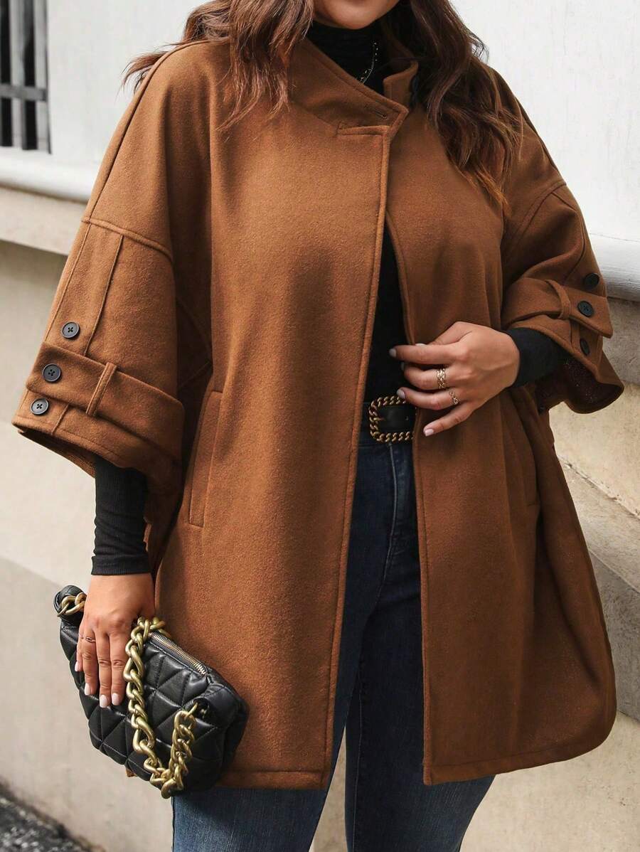 SHEIN Clasi Plus Size Turn-Down Collar Long Sleeve Button Front Elegant Knitted Sweater