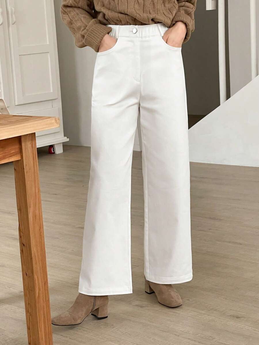 DAZY Women's Solid Color Straight Leg Pants With Pockets