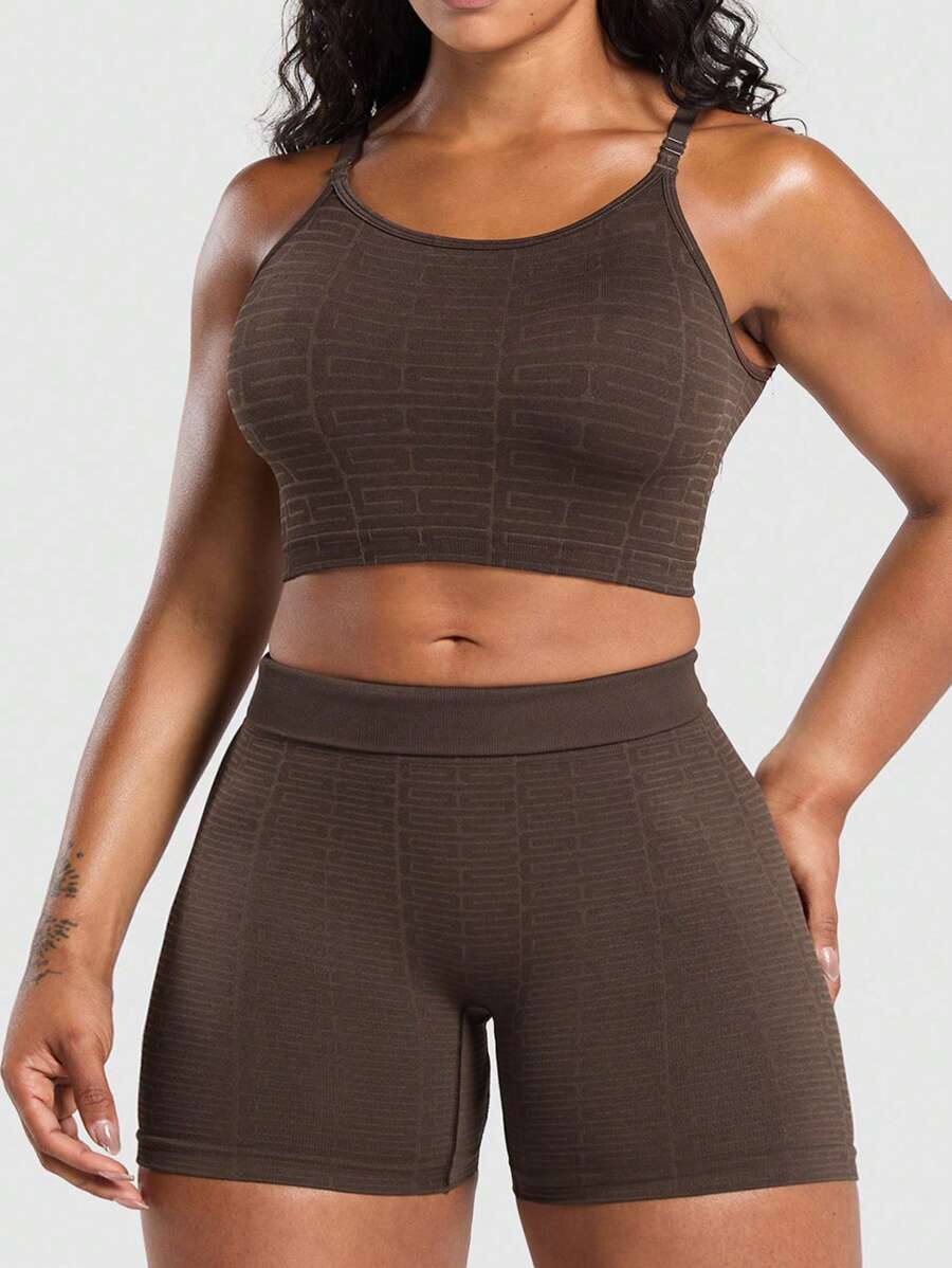 SHEIN Sport Studio Women Plus Size Solid Color Seamless Workout Set