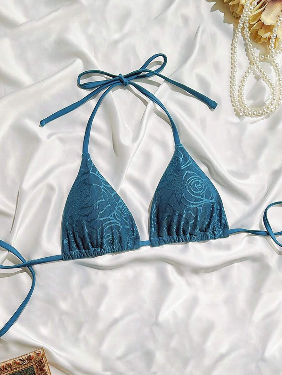Swim Mod 1 szt. Damski materiał teksturowany Halter Neck Bikini Top na letnią plażę