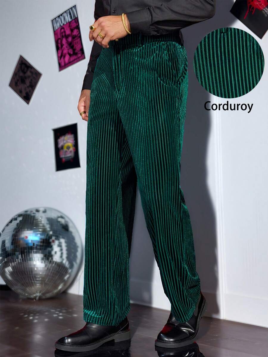 Manfinity VCAY Men's Knitted Casual Elastic Waist Loose Straight Leg Pants, Fashion Everyday Wear, Youthful Style