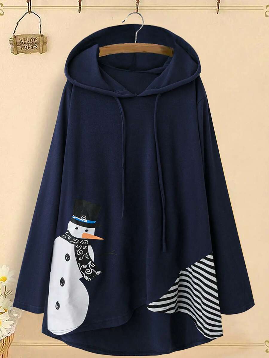 SHEIN LUNE Plus Size Women Christmas Snowman Graphic Tee, Cute Design Autumn/Winter New Arrival Graphic Tees Women Tops