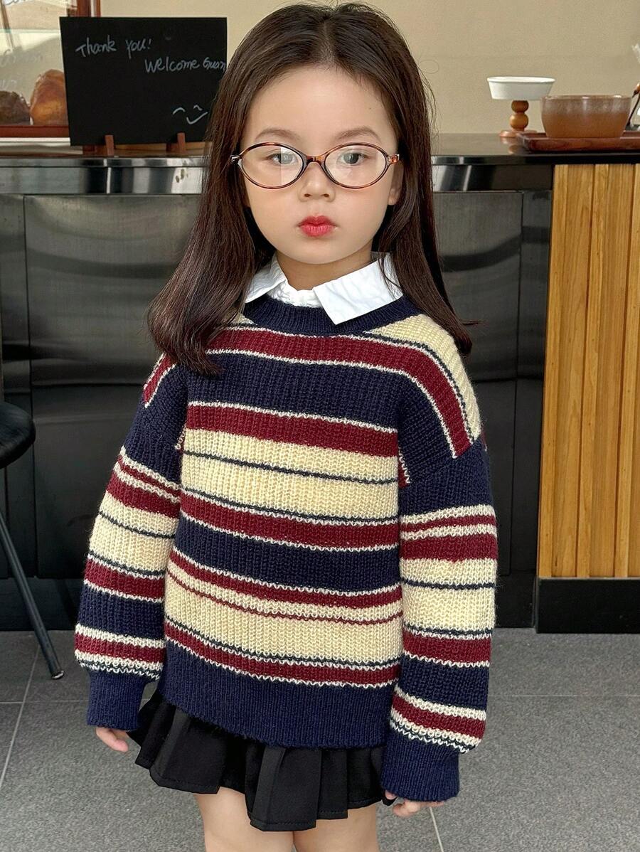 DAZY Young Girl Batwing Long Sleeve Loose Striped Casual Sweater, Autumn/Winter