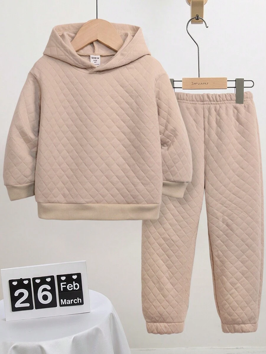 2 pièces Ensemble de sweat-shirt à capuche pour jeune fille, survêtement décontracté d'hiver chaud et ample, ensemble de survêtement en polaire à capuche à carreaux, tenue assortie mère-fille