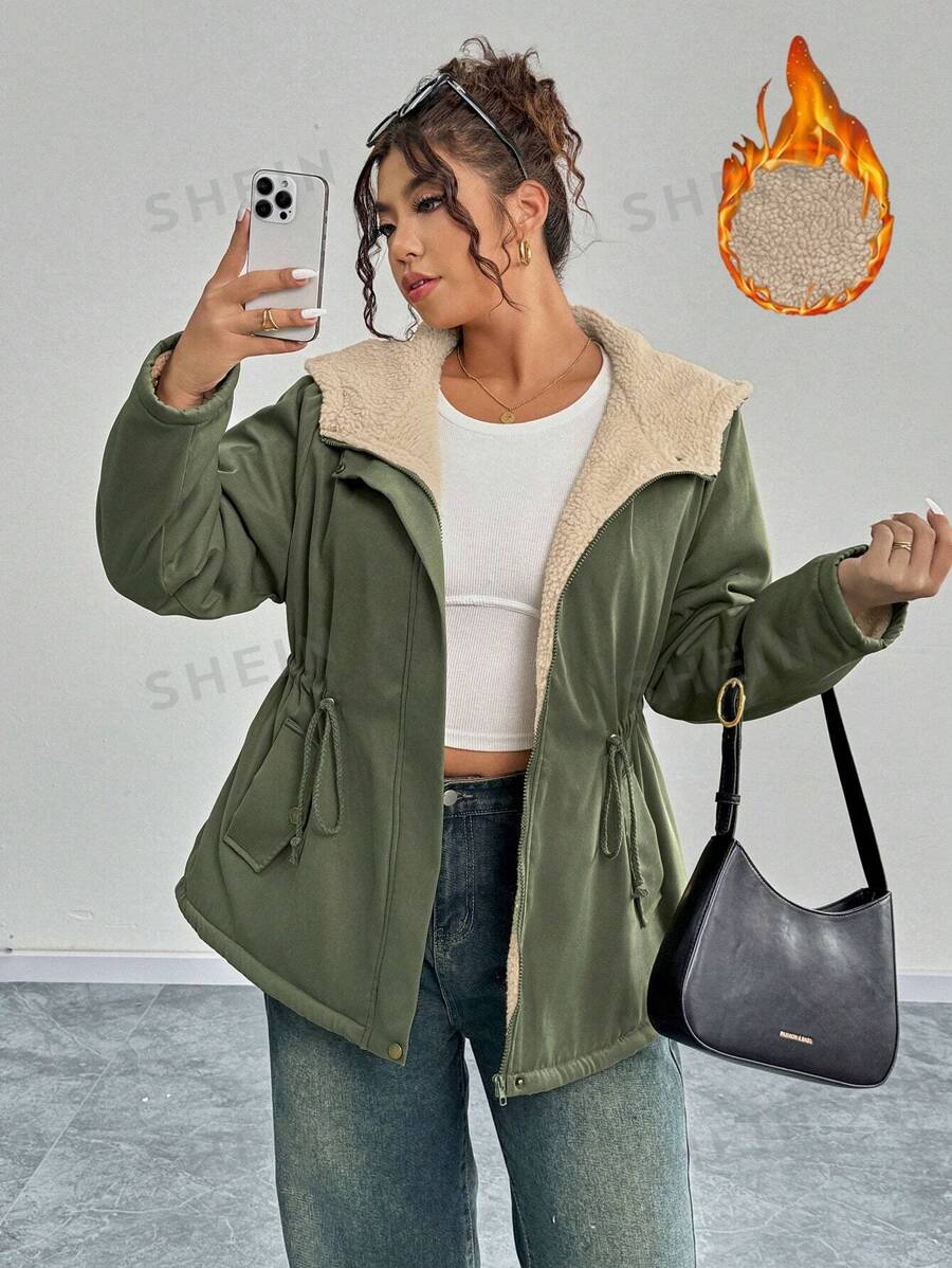 Calvaya Chaqueta con capucha y forro térmico informal de talla grande