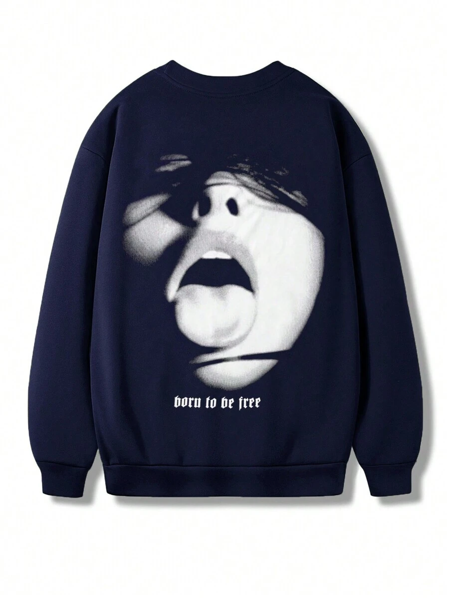 Manfinity EMRG Men's Round Neck Long Sleeve Casual Sweatshirt With Figure Print, Minimalist Design