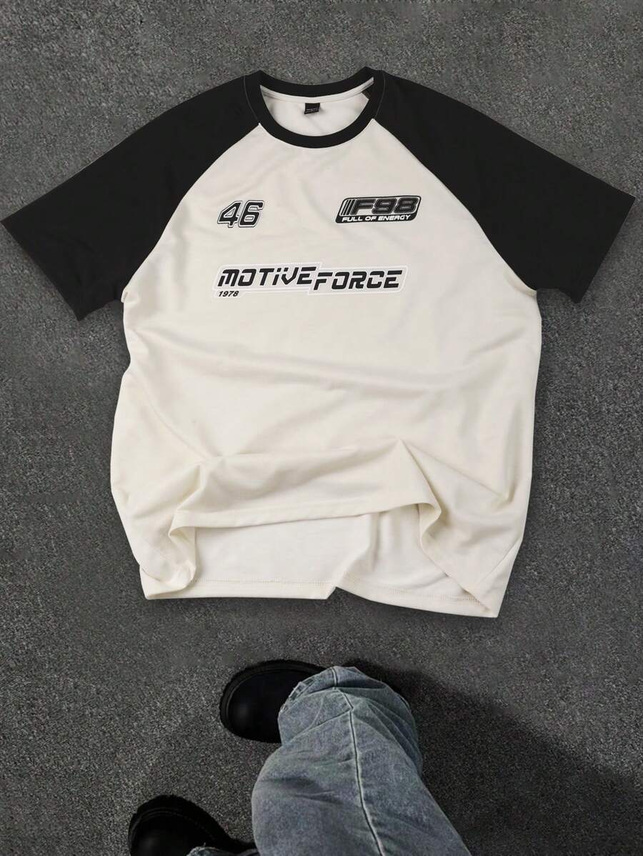 Manfinity Hypemode T-shirt da uomo con maniche a raglan, a blocchi di colore e grafica a lettere
