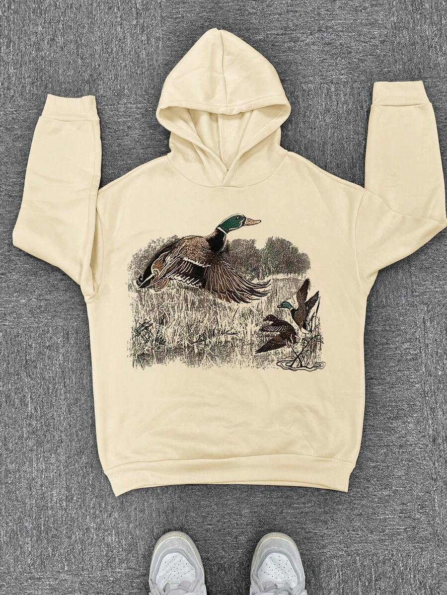 Manfinity Dauomo Felpa con cappuccio casual da uomo con stampa animale, adatta per l'autunno/inverno