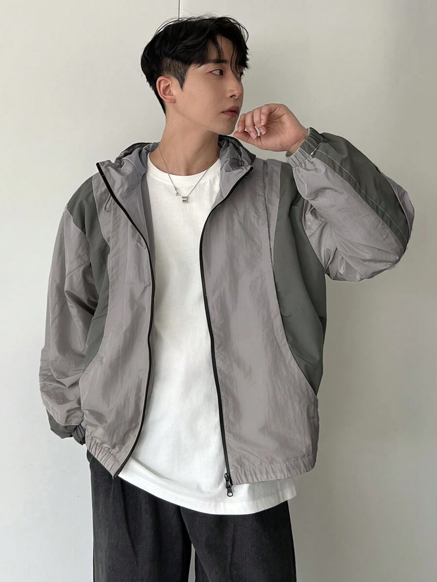 DAZY Chaqueta de hombre de otoño con diseño de color block en gris