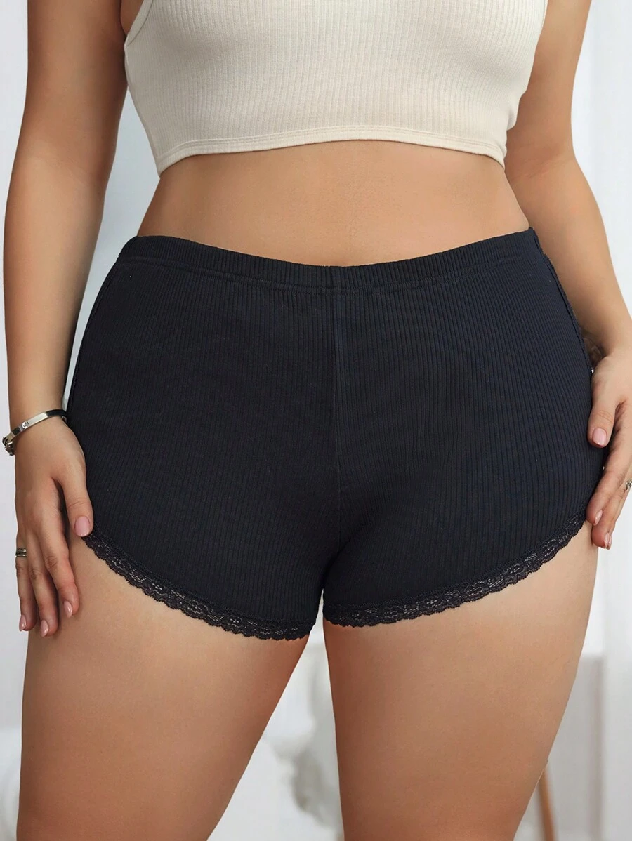 1 pieza Pantie de talla grande con borde de encaje de unicolor