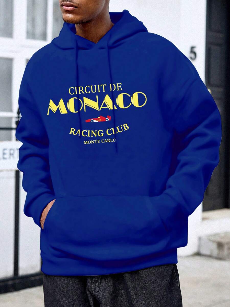 Manfinity Dauomo Sudadera con capucha de talla grande para hombre con bolsillo bordado con letra, uso casual diario