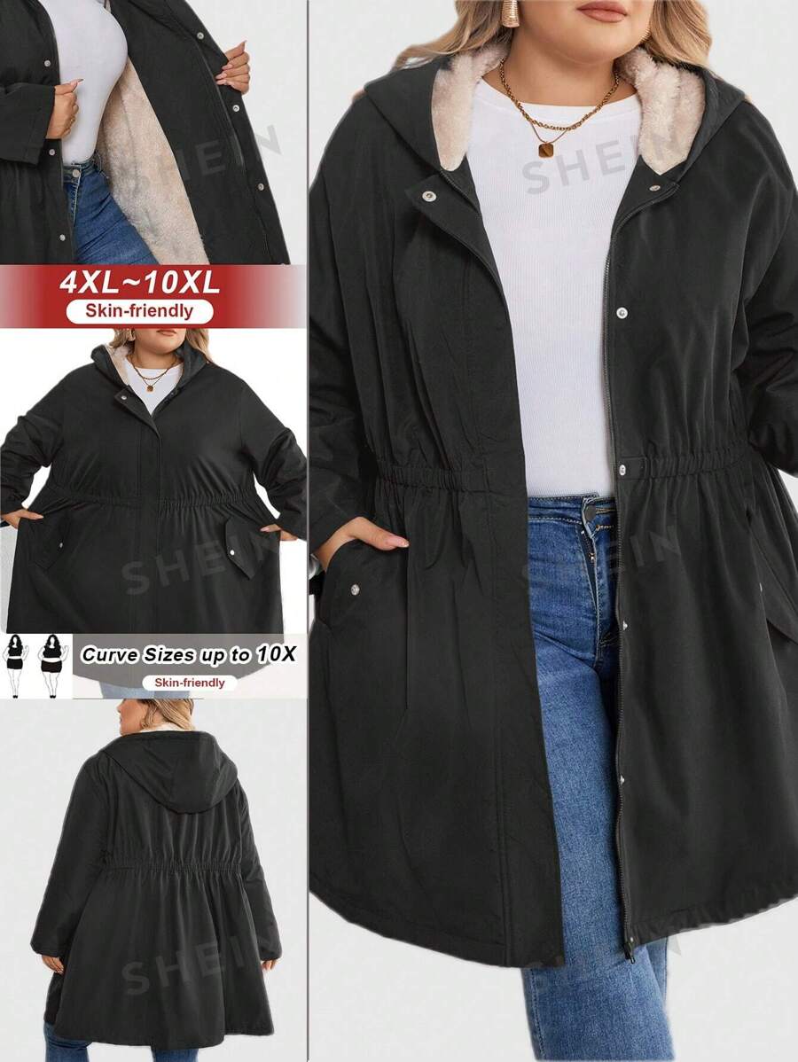 SHEIN CURVE+ Chaqueta con capucha y cintura acampanada para tallas grandes, para invierno