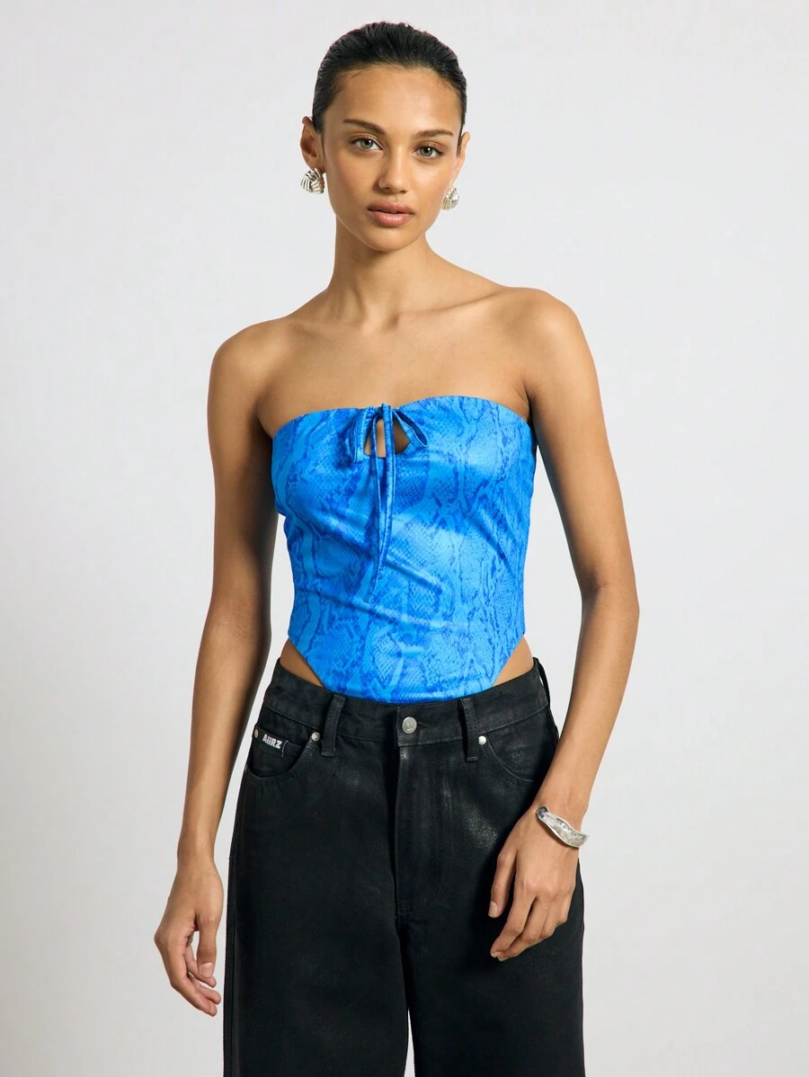 AiiRZ Snake Print Bandeau Tie Front Bodysuit
