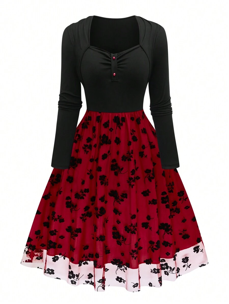 SHEIN Clasi Vestido sexy de talla grande para mujer con unicolor y parches para Halloween