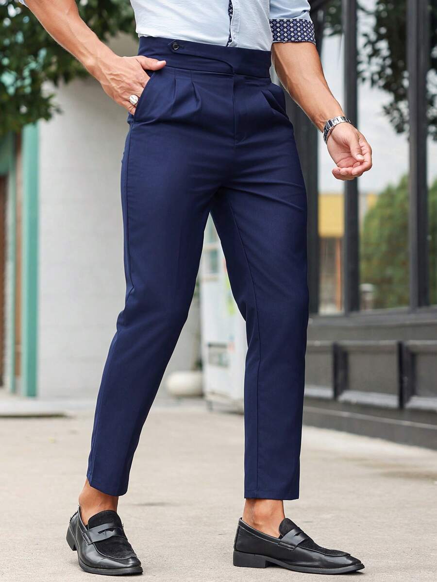 Manfinity Bizformal Men's Casual Solid Color Tapered Dress Pants