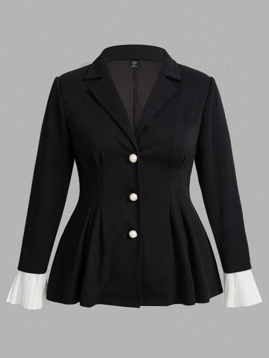 Mulvari Plus Size Black Single-Breasted Suit With Crystal Waist Belt