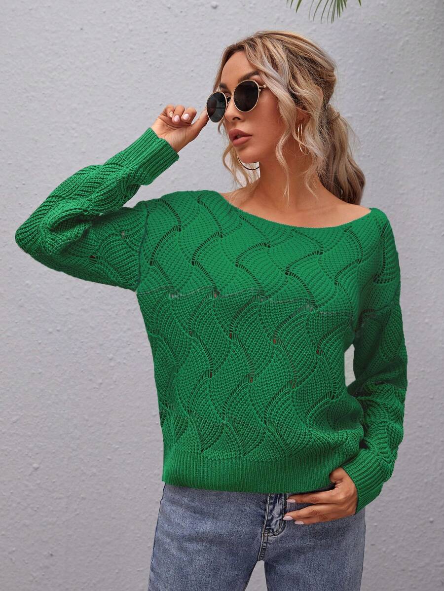 SHEIN LUNE Women's Plain Round Neck Drop Shoulder Long Sleeve Loose Casual Pullover Sweater, Autumn/Winter