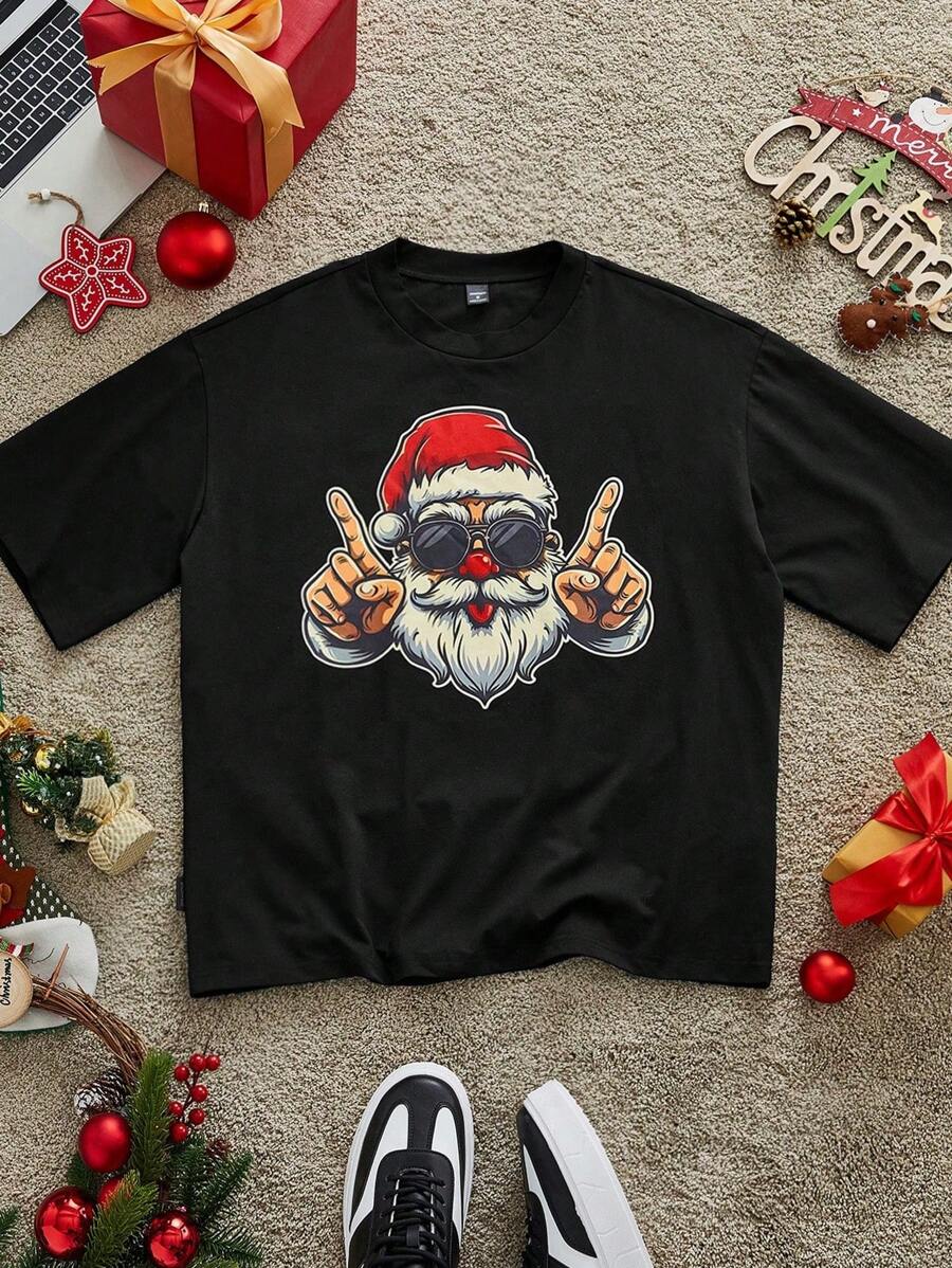 Manfinity VCAY Men Festive Graphic Casual Urban Loose Fit Short Sleeve Knit T-Shirt, Funny, Boyfriend Gift