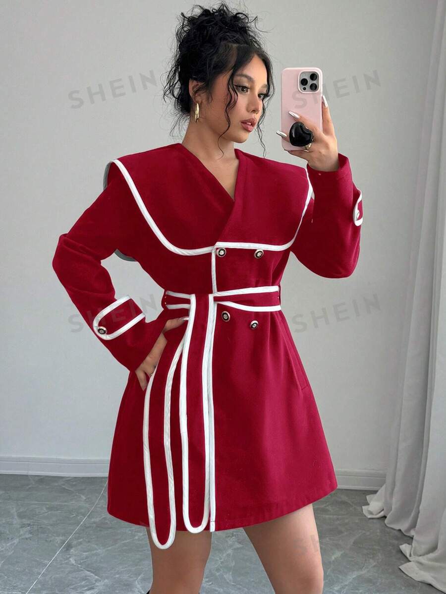 SHEIN Privé Abrigo elegante de mujer de bloques de color para el invierno