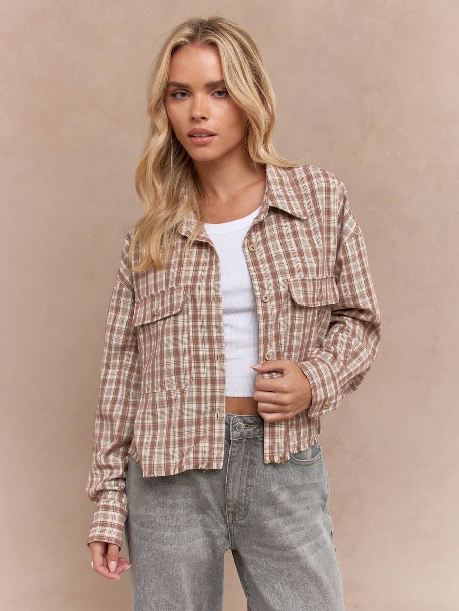 MISSGUIDED Street Checked Crop Loose Western Shirt Western Wear